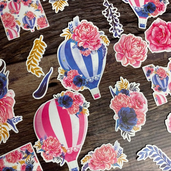 Other - 20 Gorgeous Hot Air Balloons and Flowers, Sticker Set